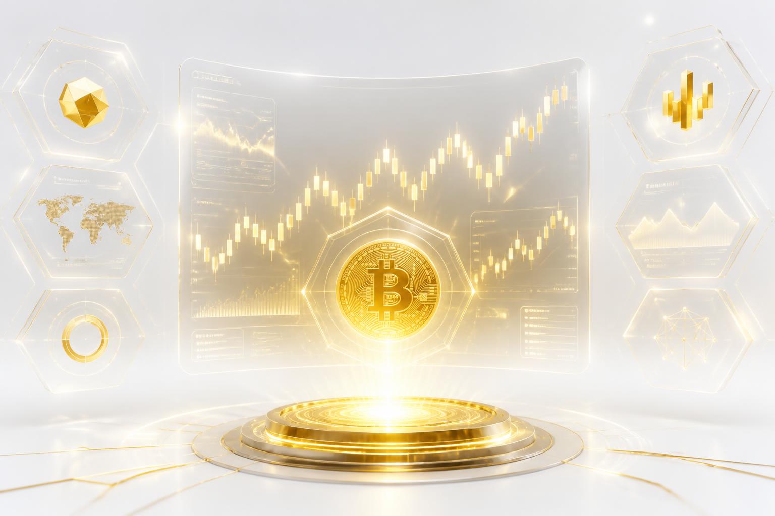 Golden holographic crypto trading dashboard representing verified Binance accounts